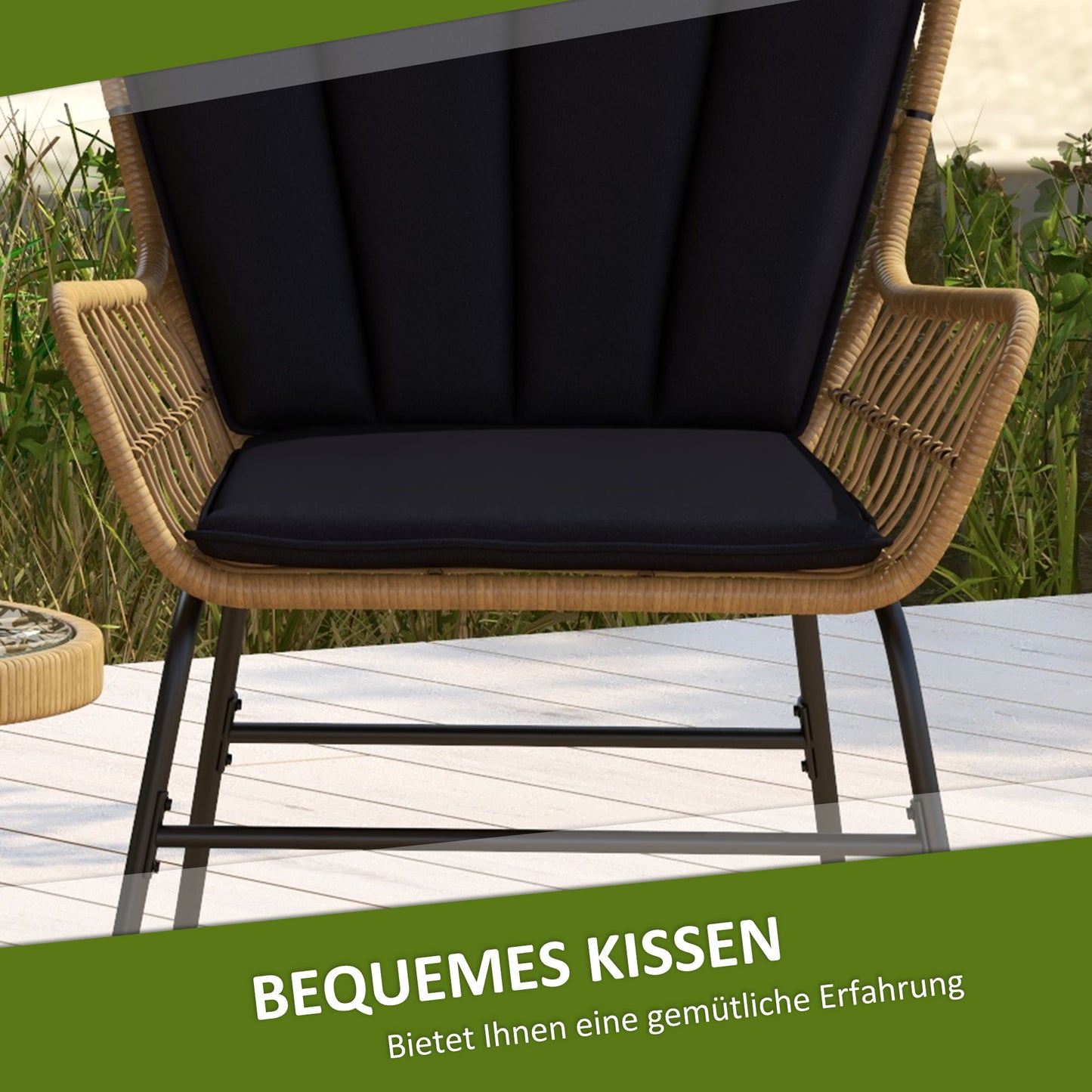 Outsunny Bistro-Set Balkonmöbel-Set Balkonmöbel, Boho-Stil, wetterbeständig, 76 x 66 x 96 cm, Schwarz