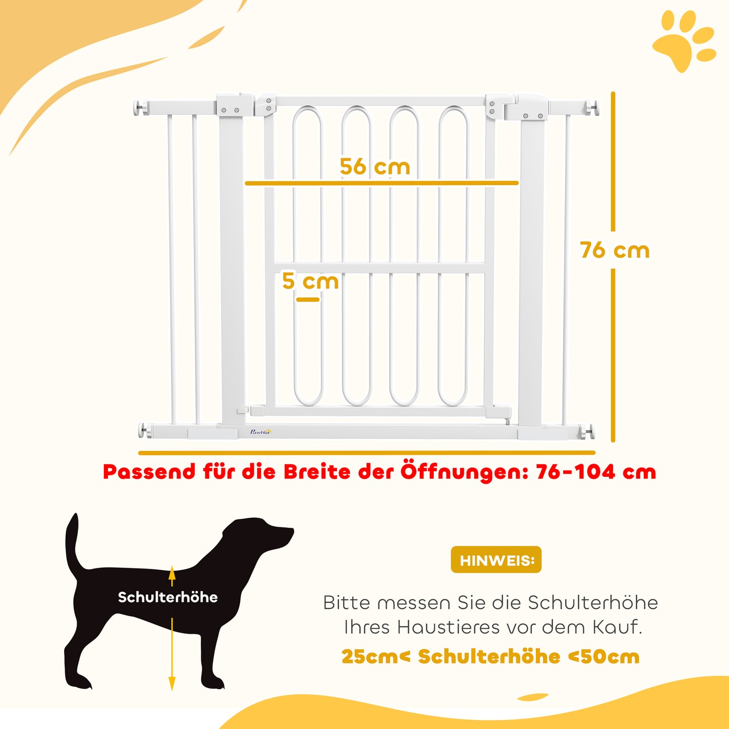 PawHut Türschutzgitter Hund, 76-104 cm Absperrgitter ohne Bohren, Treppengitter