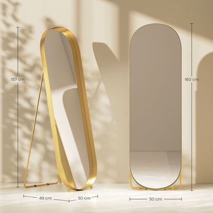 HOMCOM Ganzkörperspiegel mit Metallrahmen, 160 x 50 cm, goldfarbener Rahmen, für Wohnzimmer, Schlafzimmer