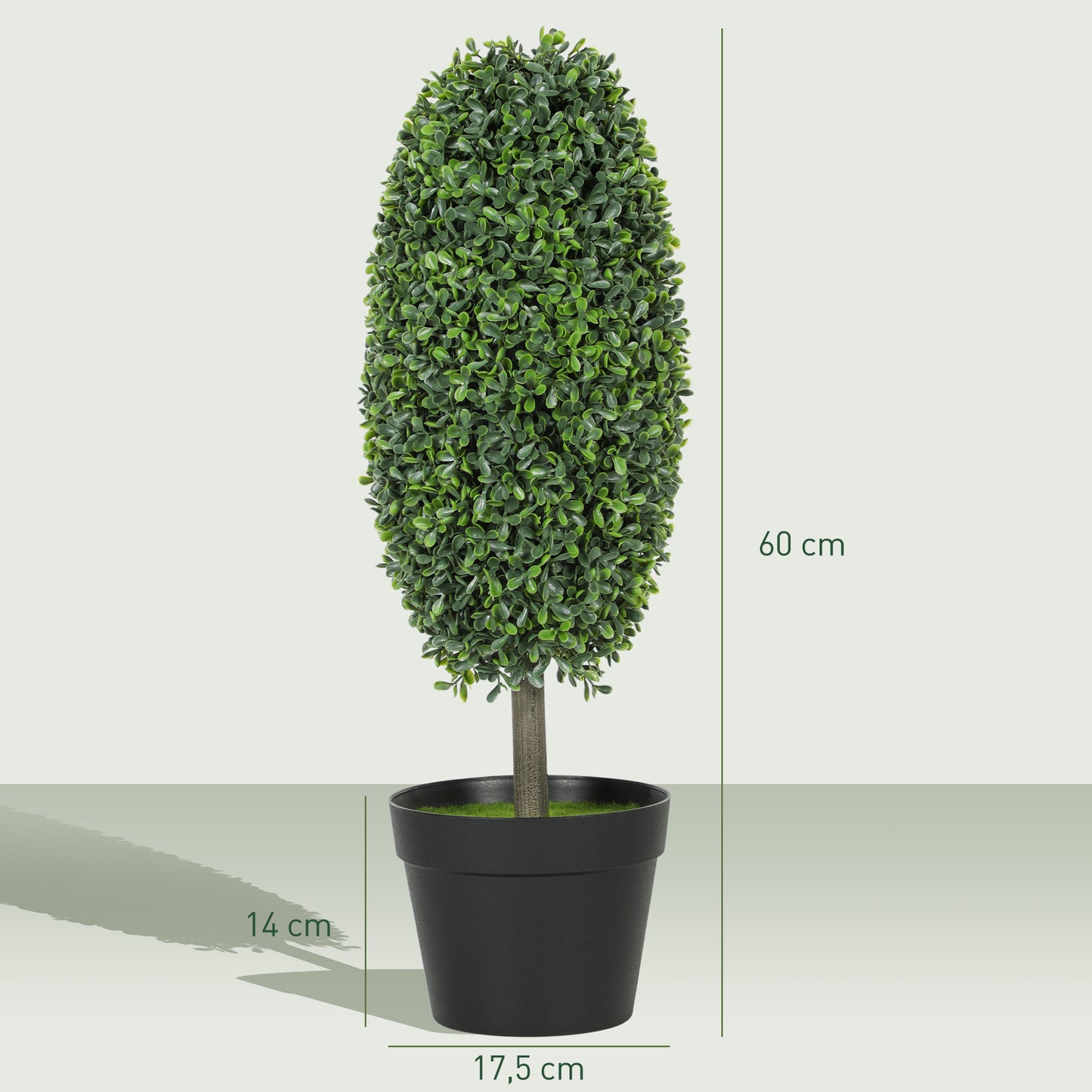 HOMCOM 2er-Set künstliche Pflanzen, UV-beständige Kunstbäume im Topf, Kunststoff, Zement, Grün