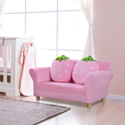 HOMCOM Kindersessel Kindersofa mit Korallenvlies-Optik, massiven Holzfüßen Sessel aus Schaumstoff Kinderstuhl für Kinderzimmer, Spielzimmer, 90 x 53 x 48cm, Rosa