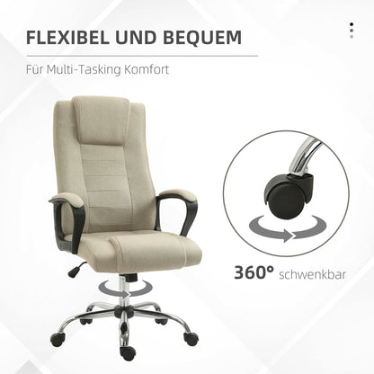 Vinsetto Bürostuhl i Leinenoptik, höhenverstellbar, Wippfunktion, 5 Rollen, Beige