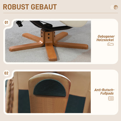 HOMCOM Relaxsessel mit Hocker, Liegefunktion, Kunstlederbezug, bis 150 kg, 71 x 84 x 102 cm, Cremeweiß