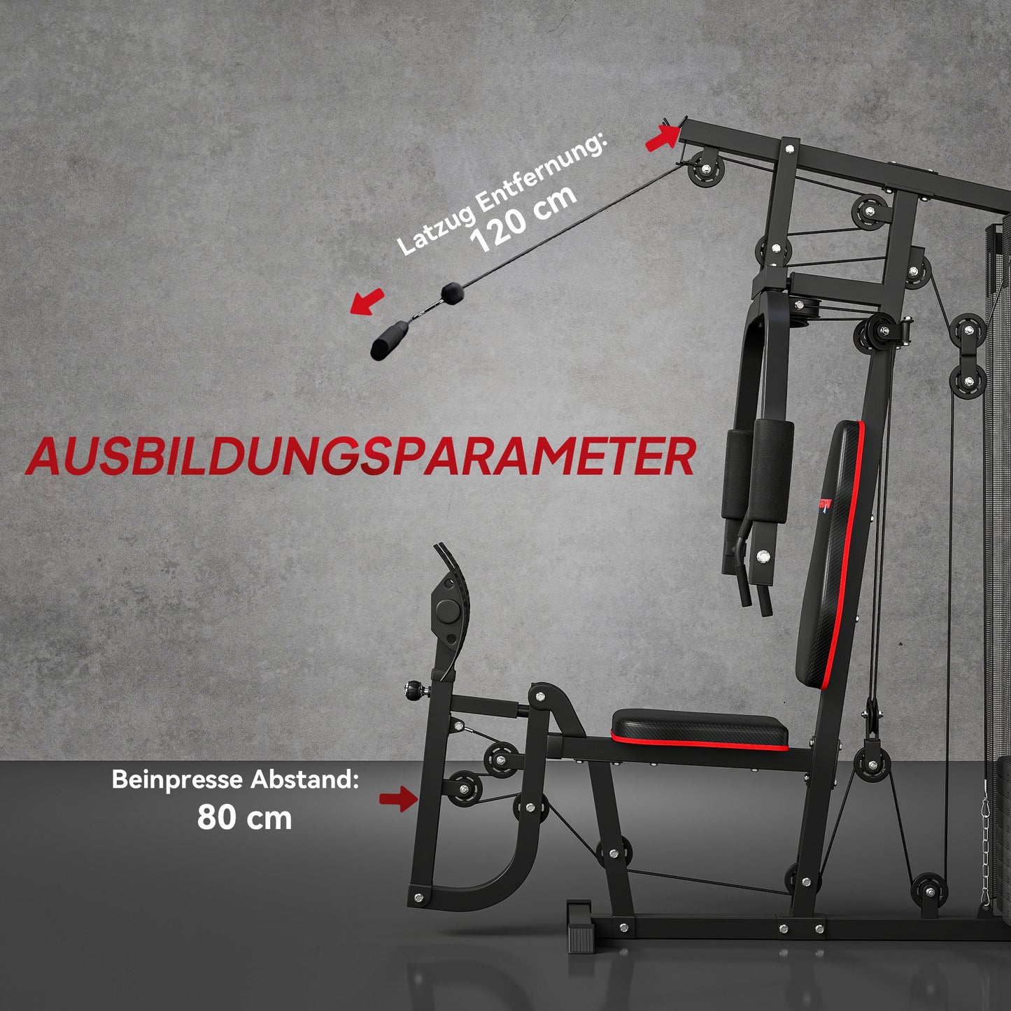 SPORTNOW Heim-Fitnessstation mit 45 kg Gewichtsblöcken, Hochseilzug, Bruststation, Beinpresse für vielseitiges Training