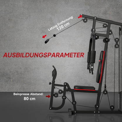 SPORTNOW Heim-Fitnessstation mit 45 kg Gewichtsblöcken, Hochseilzug, Bruststation, Beinpresse für vielseitiges Training