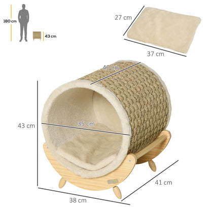 PawHut Katzenhöhle mit Kratzfläche inkl. Kissen, Kratztonne, 41 cm x 38 cm x 43 cm, Natur + Beige