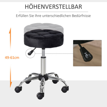 HOMCOM Salonhocker, höhenverstellbar, Bezug in Samtoptik, Ø35 x 49-61 cm, Schwarz