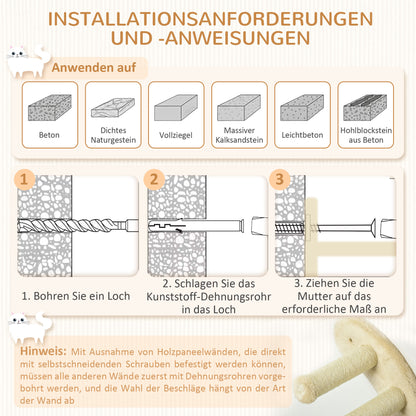 PawHut Katzentreppe, 4-teiliges Set, 3-stufige Sprossenleiter, 2 Plattformen, Hängematte, Plüschbezug, beige