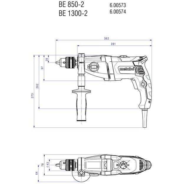 Drill - METABO - BEV 1300-2 - Keyed chuck - Additional handle - Concrete