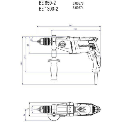 Drill - METABO - BEV 1300-2 - Keyed chuck - Additional handle - Concrete