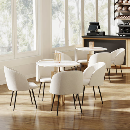 HOMCOM 2er-Set Esszimmerstühle, Polsterstühle mit Stoffbezug, Küchenstühle mit Stahlbeinen, gewölbte Rückenlehne, Cremeweiß