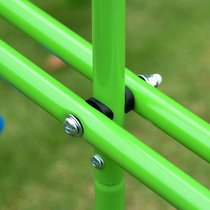 Outsunny Schaukelgestell, Outdoor-Schaukelgerüst mit 2 Schaukeln, Wippe, Kinderschaukel mit Metallgestell, Grün