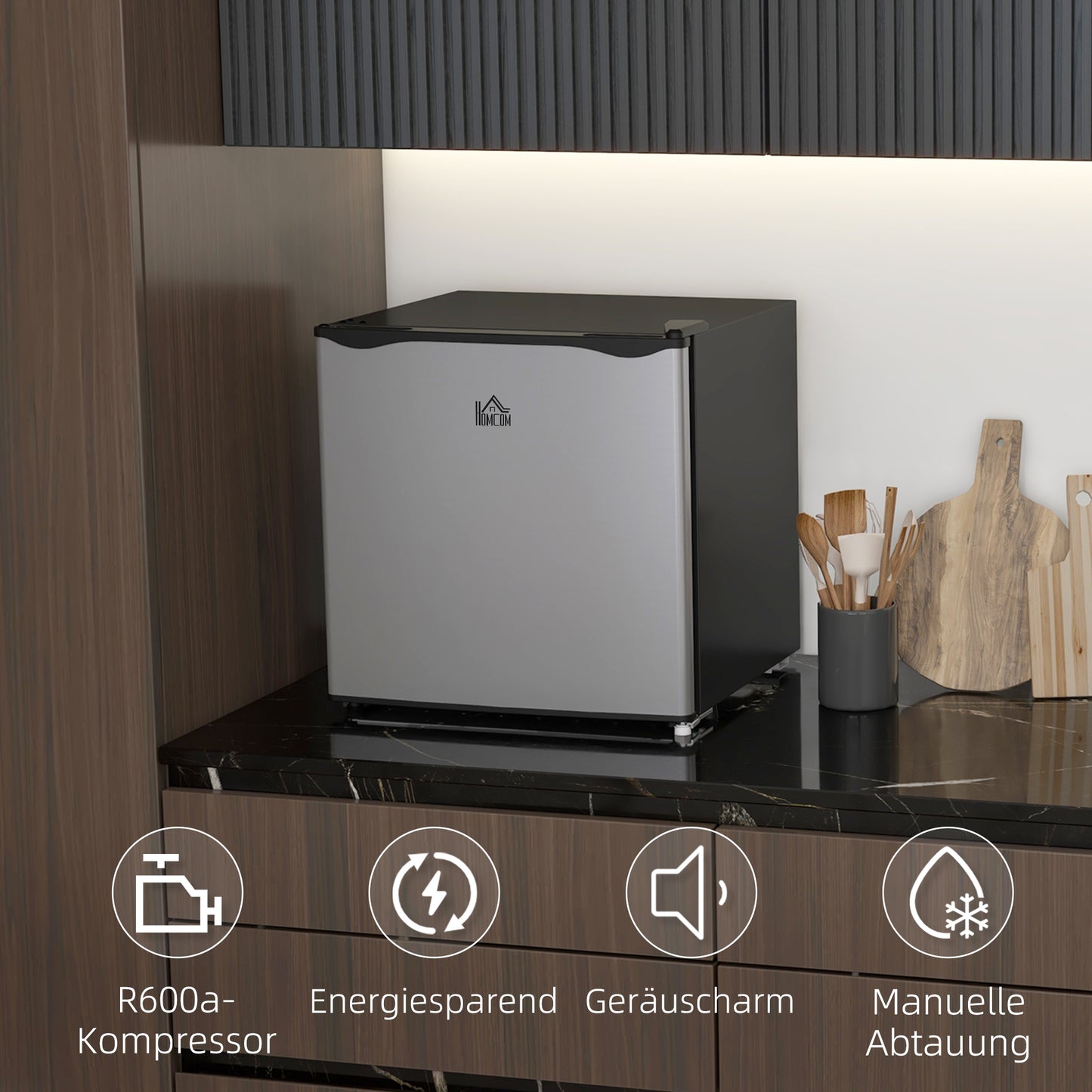 HOMCOM Mini-Gefrierschrank, 35 L Minikühlschrank, -14 bis -24℃, 5-stufige Temperaturregelung, 47 x 44,2 x 48,8 cm, Silber