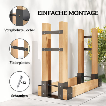 Outsunny 2er Set Kaminholzregal für innen 33,5 x 10 x 15,5cm Brennholzregal mit verstellbar Länge Metall Schwarz