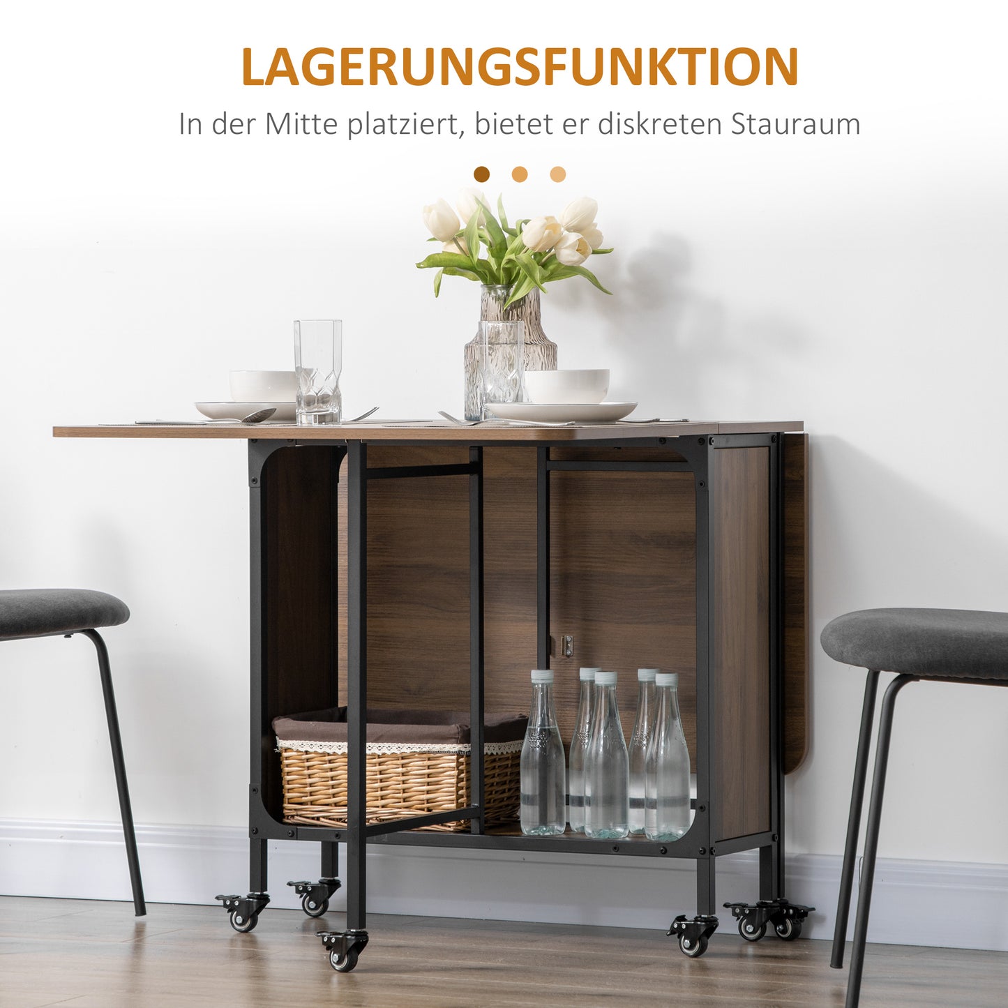HOMCOM Mobiler Klapptisch Klapptisch, 2 klappbare Flächen, 130 cm x 80 cm x 74 cm, Braun