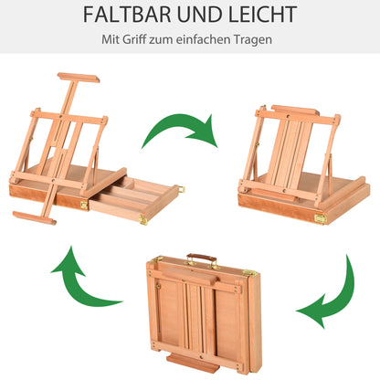 Vinsetto Staffelei Keilrahmen Kofferstaffelei Atelierstaffelei Winkelverstellbar Faltbar mit Schublade Buchenholz Natur 42 x 36 x 12,5 cm