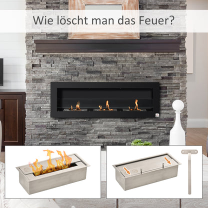HOMCOM Ethanol-Kamin Bio-Ethanol-Brenner 3 Brennboxen 1L 3 Std. Brenndauer 2000W kein Rauch wandmontiert Stahl gehärtetes Glas Schwarz 120 x 15 x 40 cm