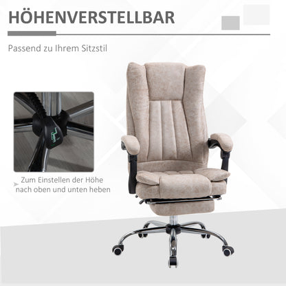 Vinsetto Bürostuhl Drehstuhl med Liegefunktion Fußstütze Bürosessel Sitzhöhenverstellung Stuhl Schreibtischstuhl Mikrofaser Kunststoff Metall Nylon Beige+Schwarz+Silber 63 x 71 x 110-118 cm