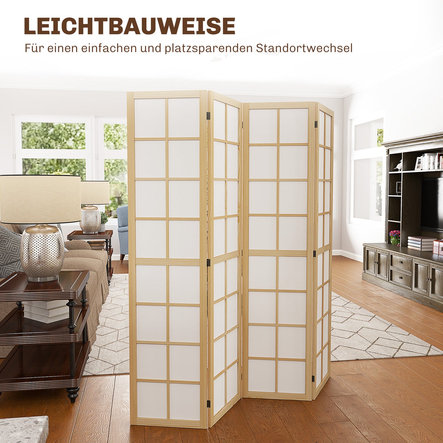 HOMCOM Faltbarer Raumtrenner, freistehender Sichtschutz für Wohnzimmer, Schlafzimmer, Büro, 160 x 170 cm