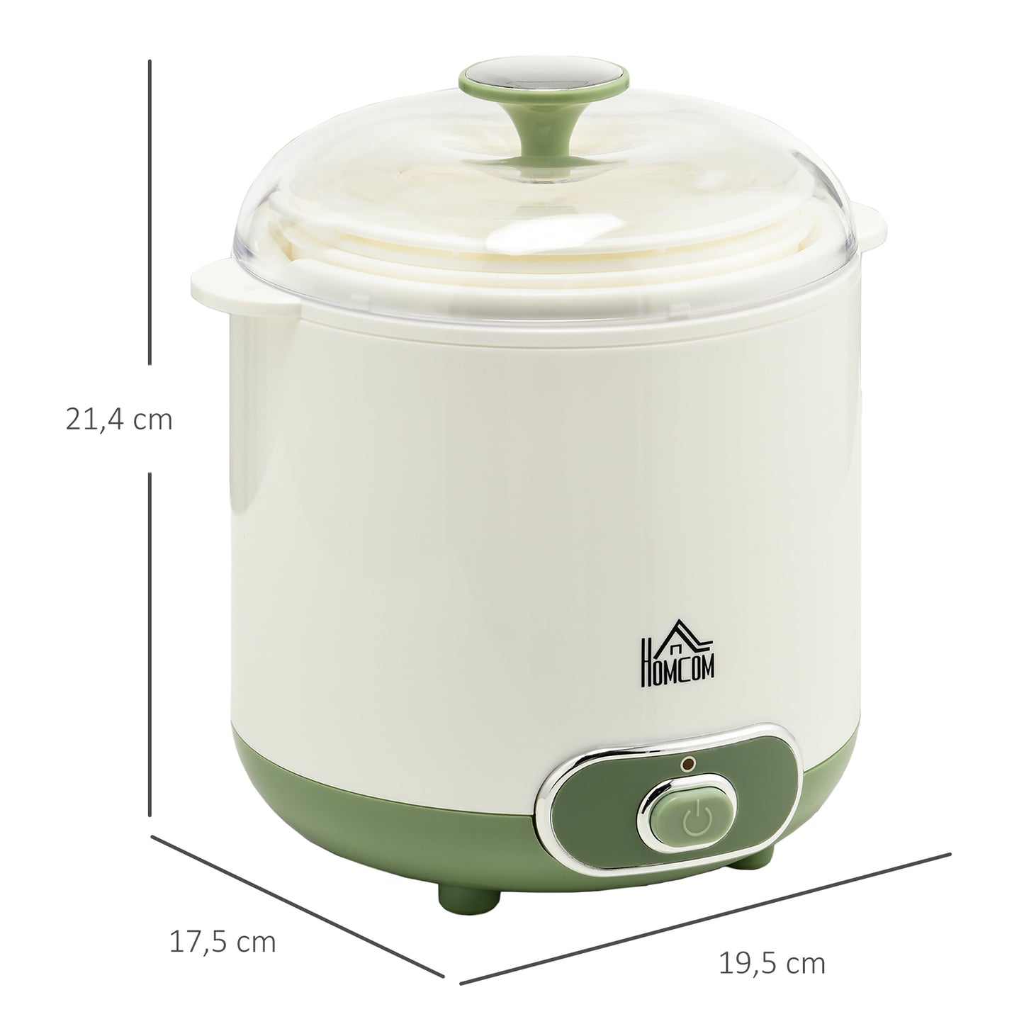 HOMCOM Joghurtbereiter, 1,5 L Joghurtmaschine mit 2 Gläsern, Sieb, Deckel, 20 W Joghurt-Maker für griechischen Joghurt, für 3–5 Personen, 19,5x17,5x21,4 cm, Weiß