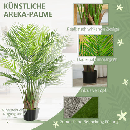 HOMCOM Künstliche Palme groß 120cm Kunstpflanze, Plastik Künstliche Pflanzen im Topf für Wohnzimmer Büro