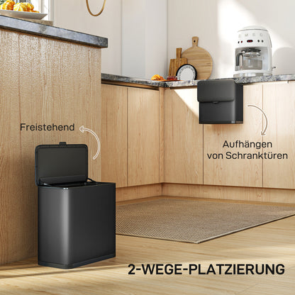 HOMCOM 8 L Mülleimer, freistehend oder hängend platzierbar, Edelstahl, Schwarz