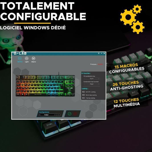 Gaming Keyboard - The G-Lab - KEYZ CAESIUM - RGB - Gray & Black - TKL