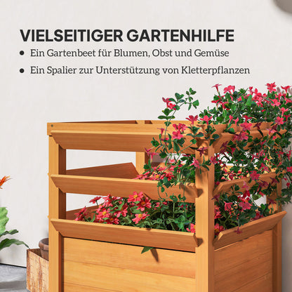 Outsunny Hochbeet Pflanzkasten mit Rankgitter, Spalier Pflanzkübel Blumenkasten Holz 65 x 65 x 60 cm Karamellbraun