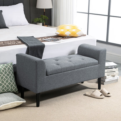 HOMCOM Sitzbank mit Stauraum, Polsterbank, belastbar bis 130 kg, Leinenoptik, Kautschukholz, 116 x 44 x 58 cm, Hellgrau