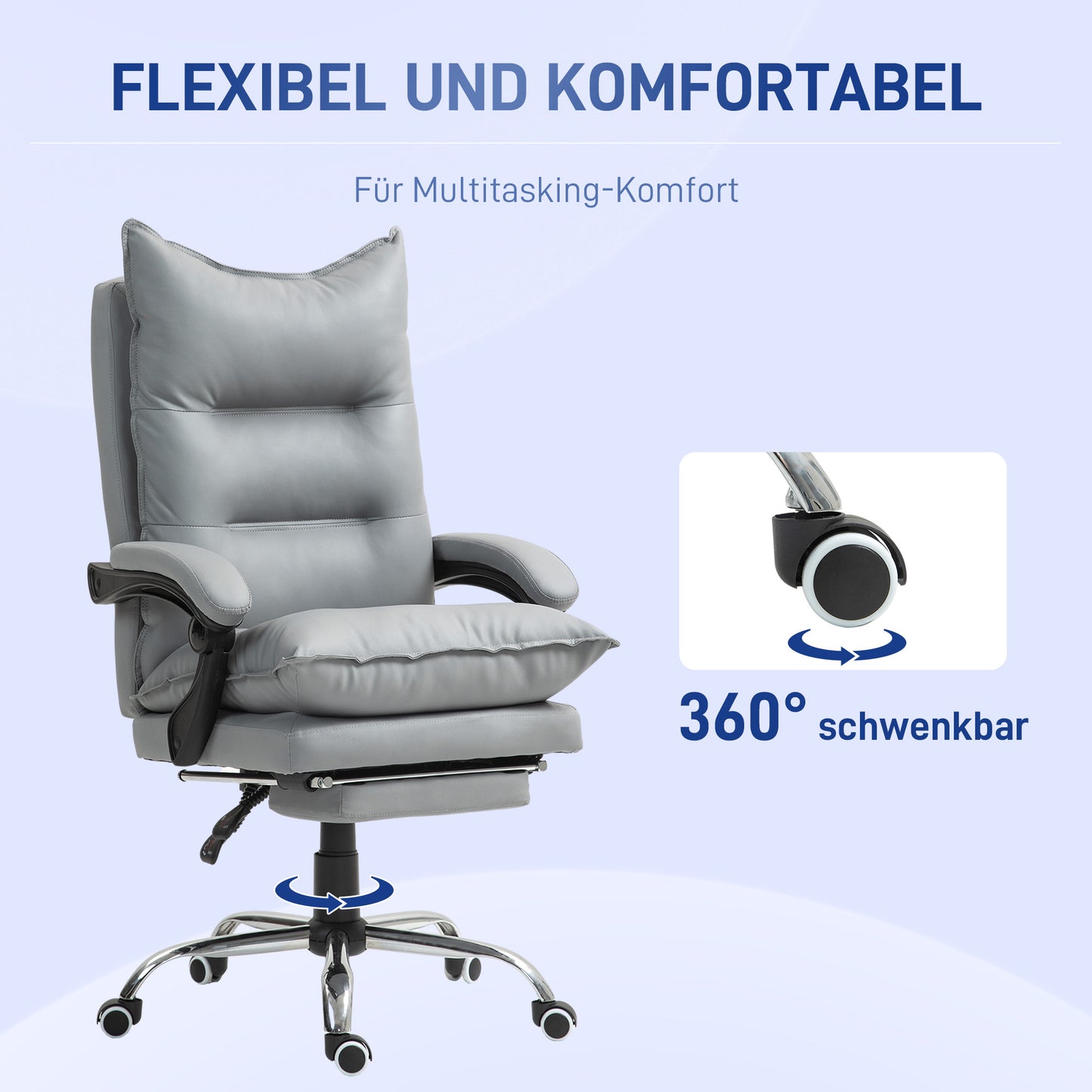 Vinsetto Ergonomischer Bürostuhl, verstellbare Sitzhöhe, neigbare Rückenlehne, Kunstleder, Hellgrau