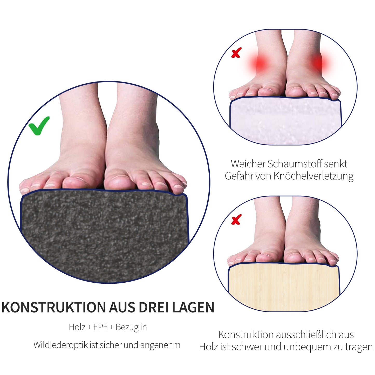 HOMCOM Faltbarer Schwebebalken, rutschfest, Wildlederbezug, robustes Holz, 210 x 10 x 6,5 cm, Blau