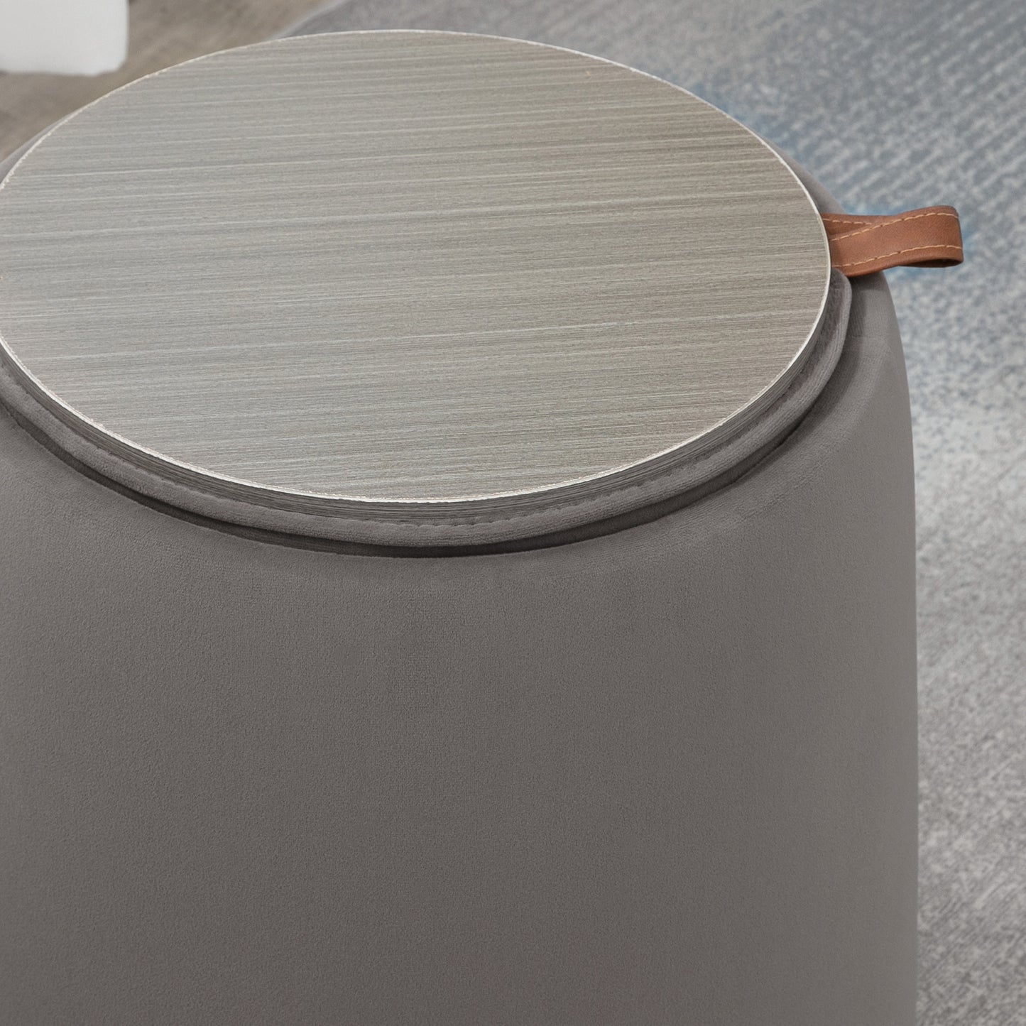 HOMCOM 2-in-1 Hocker in Samtoptik inklusive Stauraum und abnehmbaren Deckel Φ44 cm x 47,5 cm Grau