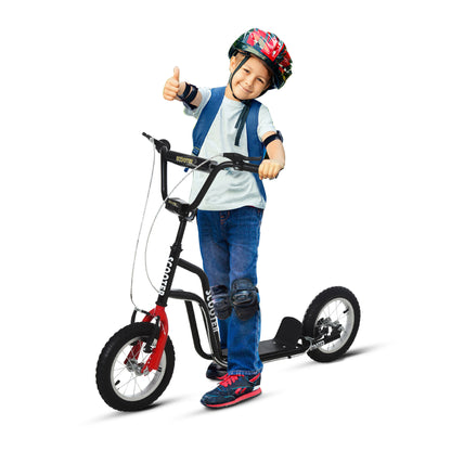 HOMCOM Kinderroller Lenker Verstellbar Scooter Tretroller Cityroller Kinder Roller Kickboard mit Luftreifen 12 Zoll ab 5 Jahre Schwarz 120 x 58 x 75-80 cm