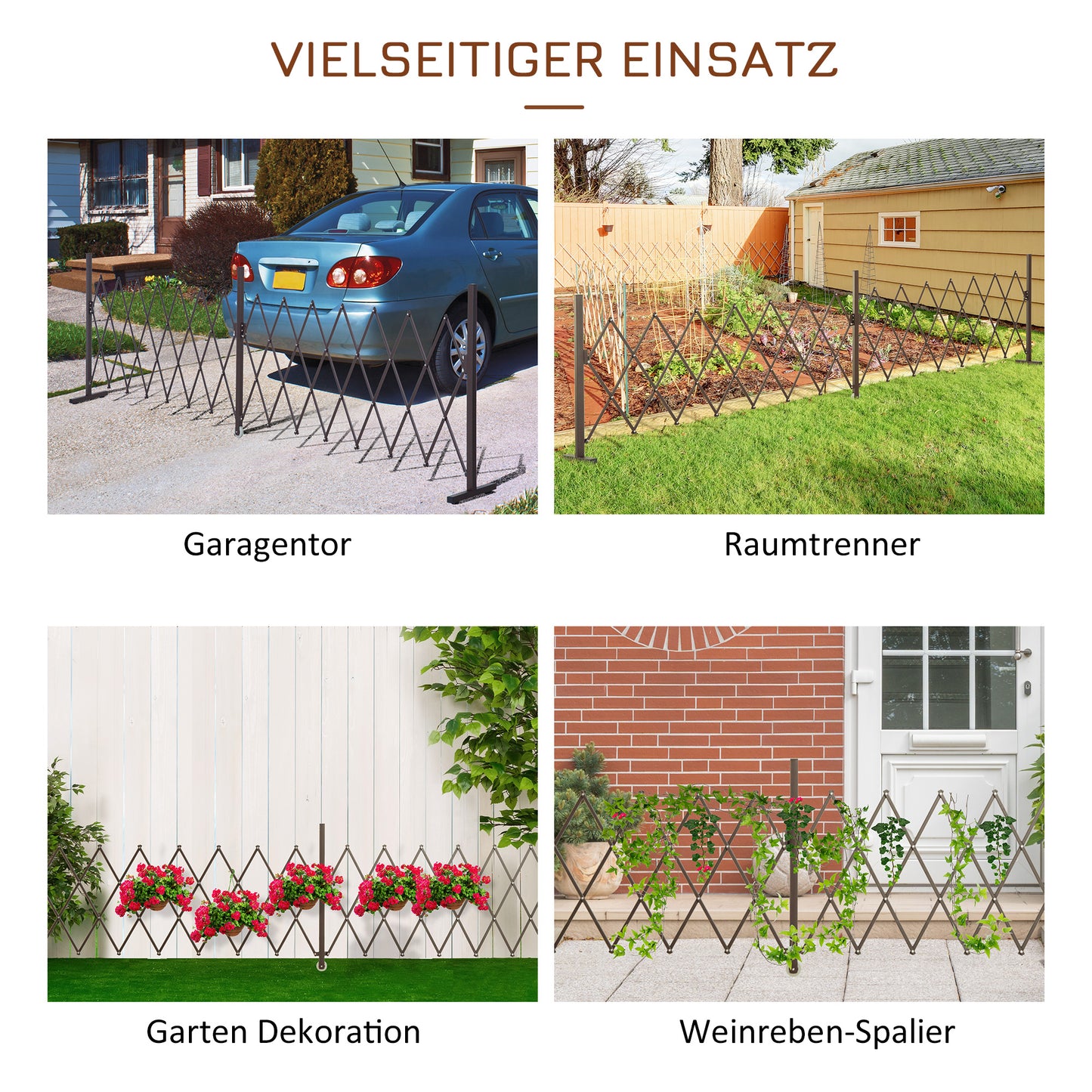 Outsunny Scherengitter Absperrgitter Scherensperre ausziehbar 52-405cm Garten Alu Braun H103,5cm