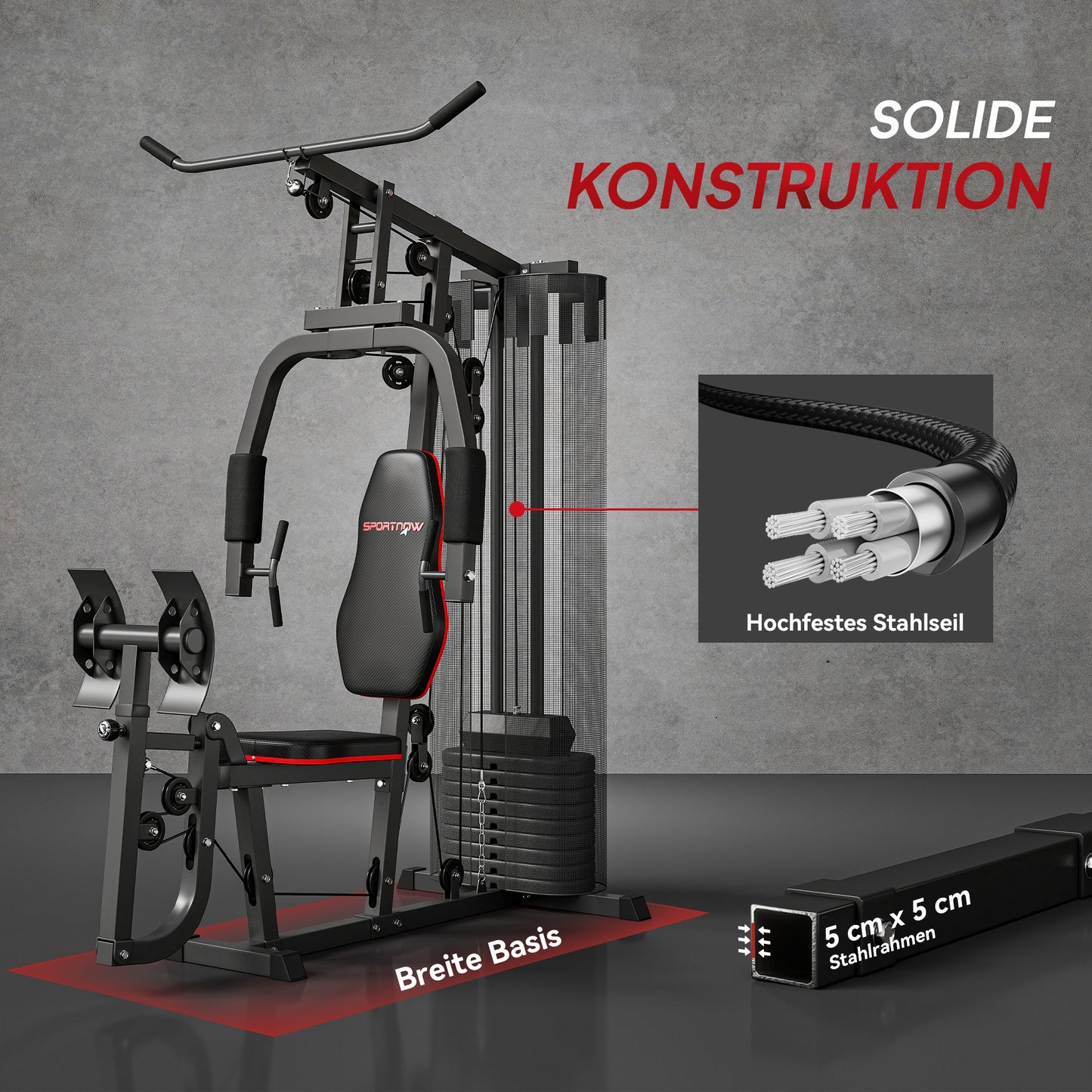 SPORTNOW Heim-Fitnessstation mit 45 kg Gewichtsblöcken, Hochseilzug, Bruststation, Beinpresse für vielseitiges Training