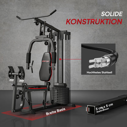 SPORTNOW Heim-Fitnessstation mit 45 kg Gewichtsblöcken, Hochseilzug, Bruststation, Beinpresse für vielseitiges Training