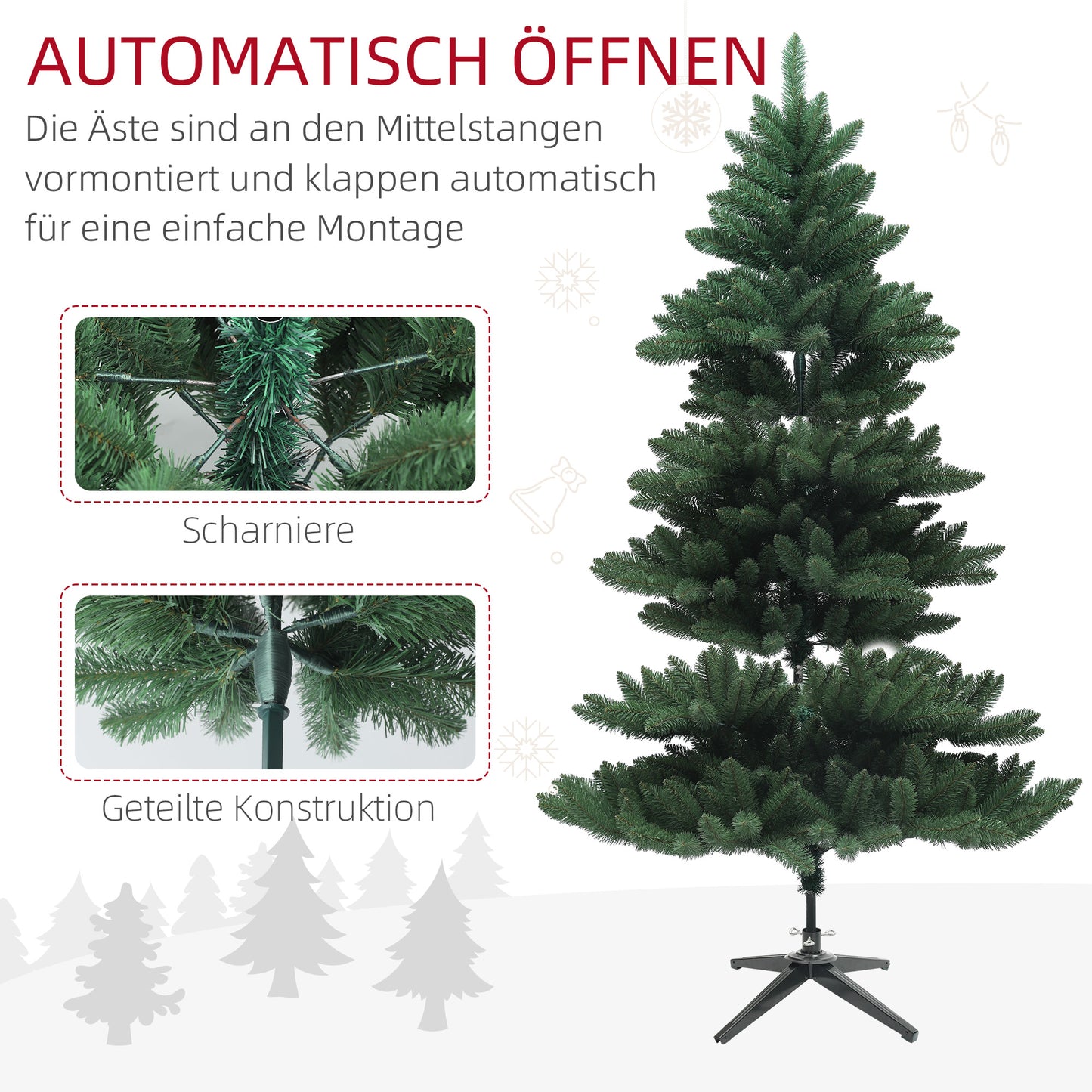 HOMCOM Weihnachtsbaum, Nordmanntanne, naturgetreu, breit & üppig, 180 x Φ120 cm, Grün