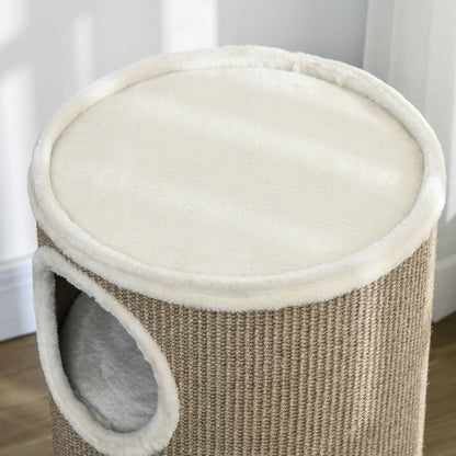 PawHut Katzen Kratztonne, weicher Plüsch, Sisal-Kratzteppich, robust, Ø38 x 70H cm, Braun