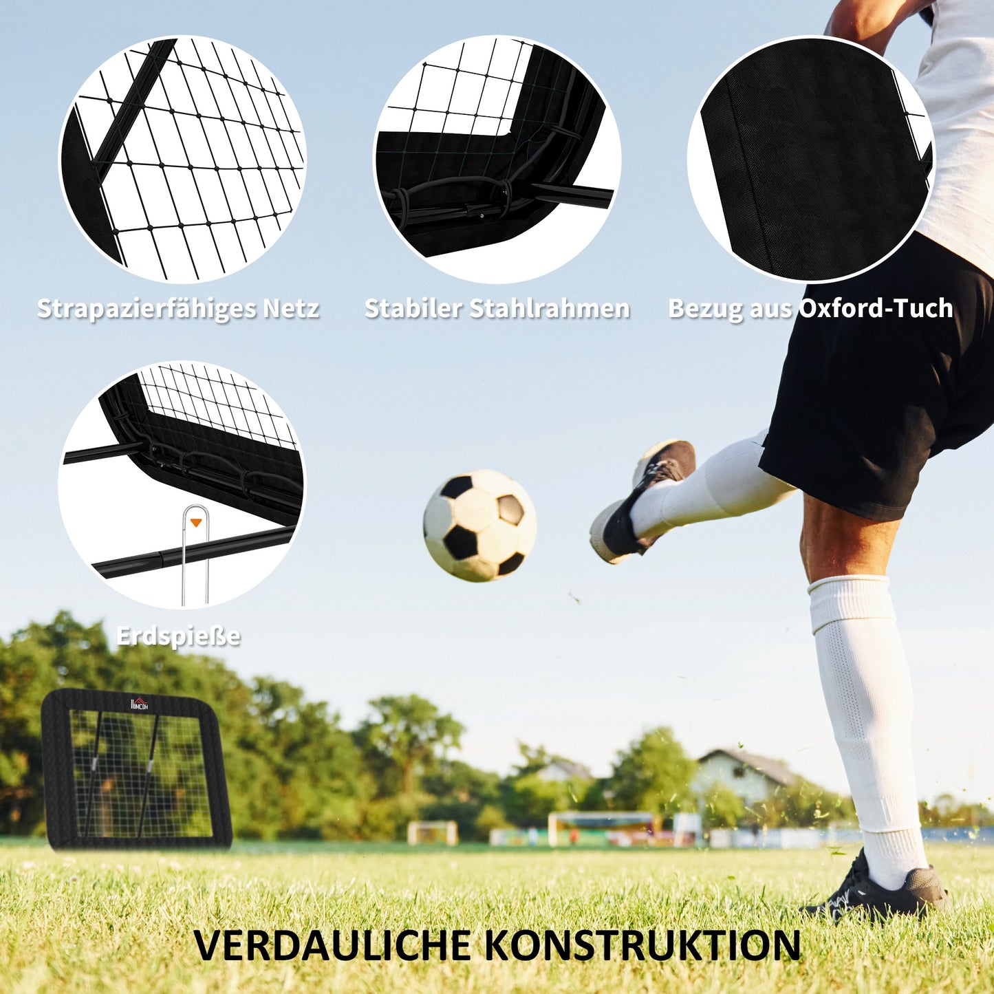 HOMCOM Rebounder für Fußball, 128 x 118 cm Prellwand mit Schutzkante Heringen, verstellbar in 5 Stufen, tragbares Rebound, Fußballtor für Jugendliche, Rückprallwand für Fußball Training, Schwarz