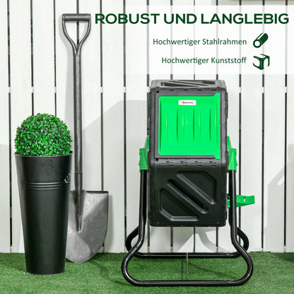 Outsunny Kompostbehälter, 65 Liter Komposter, drehbar, kompakt, 24 Belüftungslöcher, Stahl, Kunststoff, Grün+Schwarz
