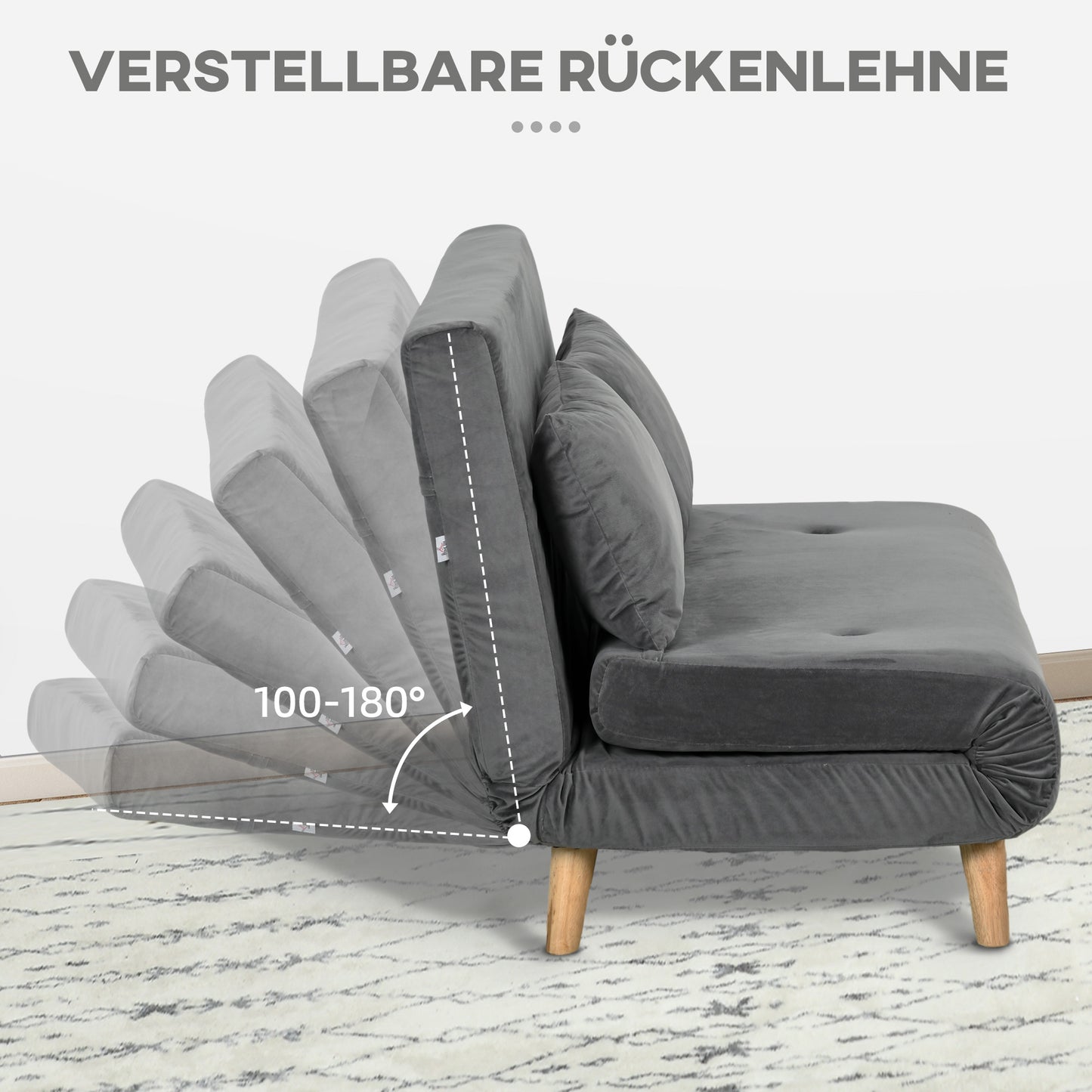 HOMCOM Schlafsofa Relaxsofa Sofa Couch, inkl. 2 Kissen, Samtoptik, 130 x 78 x 79 cm, Grau