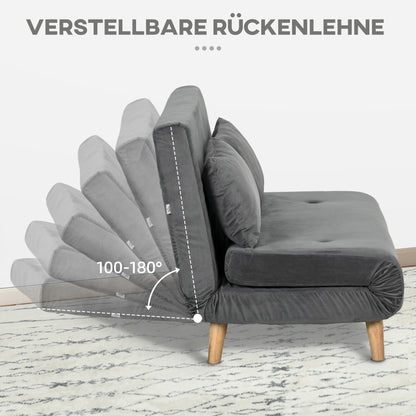 HOMCOM Schlafsofa Relaxsofa Sofa Couch, inkl. 2 Kissen, Samtoptik, 130 x 78 x 79 cm, Grau