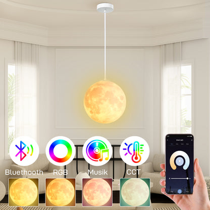 HOMCOM Mondlampe, 3D-Druck, App-Steuerung, Musik-kompatibel, verschiedene Licht-Modi, Weiß