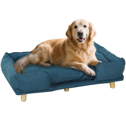 PawHut Hundesofa, Haustiersofa, Haustierbett, abnehmbares u. waschbares Polster, Natur+ Dunkelblau