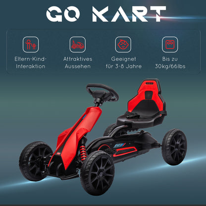 HOMCOM Go Kart Pedal Go Kart Rückwärts-uns Vorwärtsgang, für Kinder von 3 bis 8 Jahren, Rot