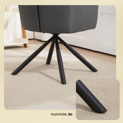 HOMCOM Gepolsterter Esszimmerstuhl, Küchenstuhl mit dicker Polsterung, Armlehnen, Metallbeine, Grau