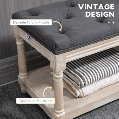 HOMCOM Sitzbank mit Stauraum, Vintage-Design, Knopfheftung, Kautschukbaumholz, 115x40x48cm, Grau