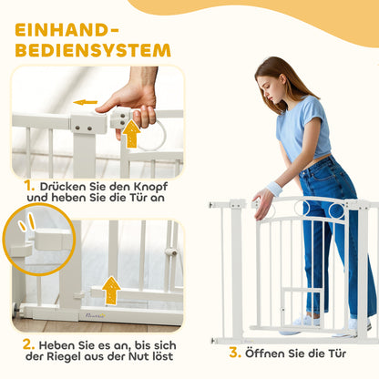 PawHut Haustiertor, 77 cm Treppengatter, verstellbar Breite 76-104 cm, mit Katzentür, für Treppen och Türöffnungen, Weiß