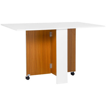 HOMCOM Ausklappbarer Esstisch Ausziehbarer Esstisch, mobil, modernes Design, 120 cm x 80 cm x 73 cm, Teak + Weiß