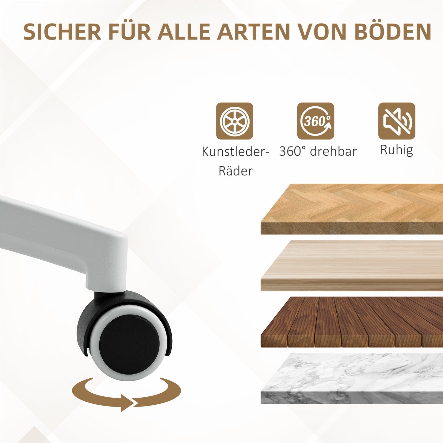 HOMCOM Höhenverstellbarer Schreibtischstuhl mit weichem Kissen und Kunstleder-Bezug, flexiblen Rädern und Kippfunktion, Weiß